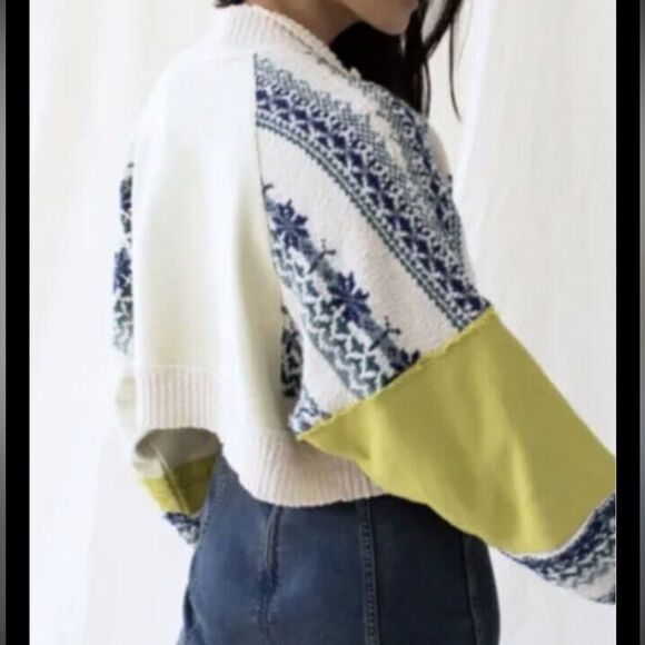 Free People Aspen Graphic Knit Half-Zip Pullover Sweatshirt- Mountain Combo - Picture 3 of 8